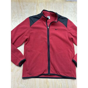 VTG Nike Jacket Mens M Red Black Fleece Full Zip Polyester Therma Fit Swoosh Y2K
